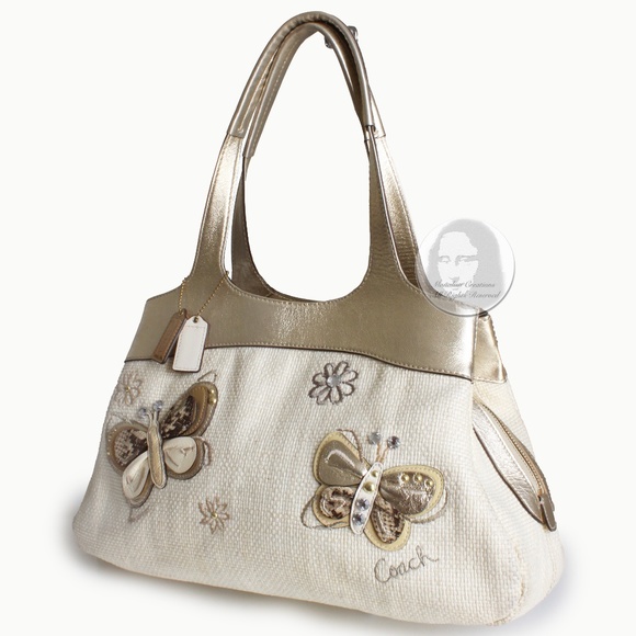 Coach Lexi Shoulder Bag Butterfly #F16584 Straw and Leather Satchel 2011 - Picture 6 of 11